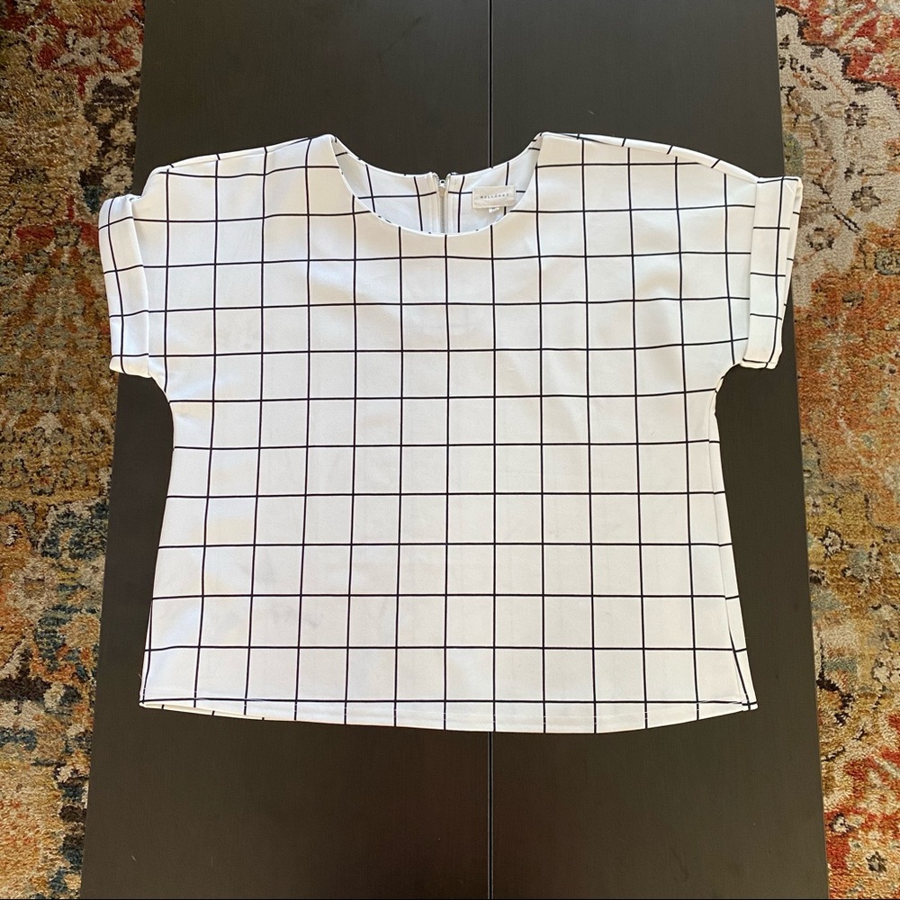 Melloday Black and White Windowpane Blouse